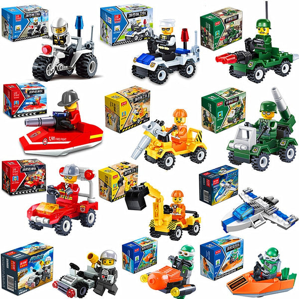 City Series Police Car Fighter mini Educational Building Blocks Toys Compatible