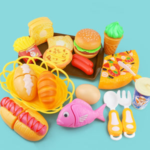 Children Kitchen Cutting Toys Pizza Hamburger Bread Fast Food