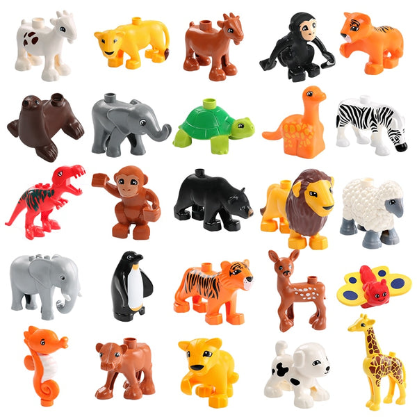 Duplos Animal Model Figures big Building Block Sets Elephant monkey Horse kids educational